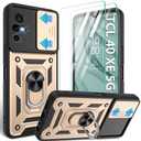 Gritup Compatible with TCL 40 XE 5G Phone Case,TCL 40 XE 5G Case Screen Protector[2 Pcs] with Slide Camera Cover, 360°Rotation Ring Kickstand [Military Grade] Case for TCL 40 XE,Gold