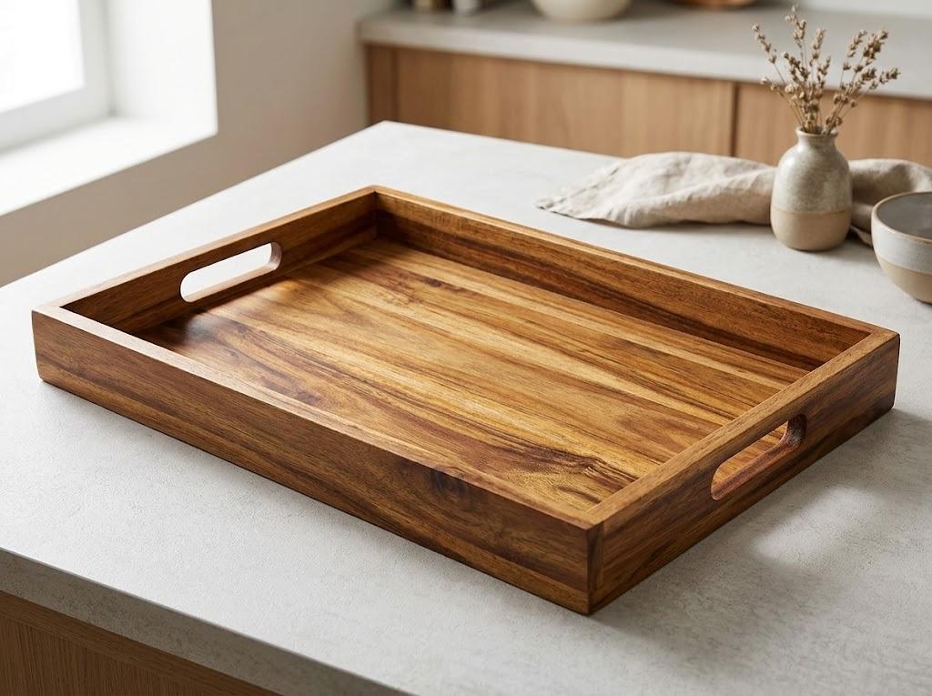Joy&Grace Acacia Wood Serving Tray with Handles, 16.8" × 12.8"