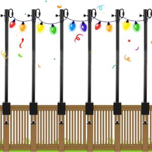 6 Pack Deck String Light Poles with Adjustable 3" Clamp, Outdoor Light Poles for String Lights Christmas Garden Backyard Deck Fence Railing Hanging Bird Feeders, Lanterns, Wind Chimes (28 Inch)