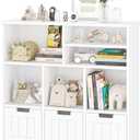 Kids Bookcase Toy Organizer - White/Pink Storage Cabinet with 3 Movable Drawers, Hidden Wheels | Multi-Purpose Nursery & Playroom Furniture, White