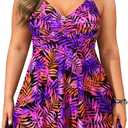 Aqua Eve Plus Size Swim Dress - Two Piece Tankini Swimsuit Tummy Control Bathing Suit with Shorts 2025 Purple Pink Leaves, 24W