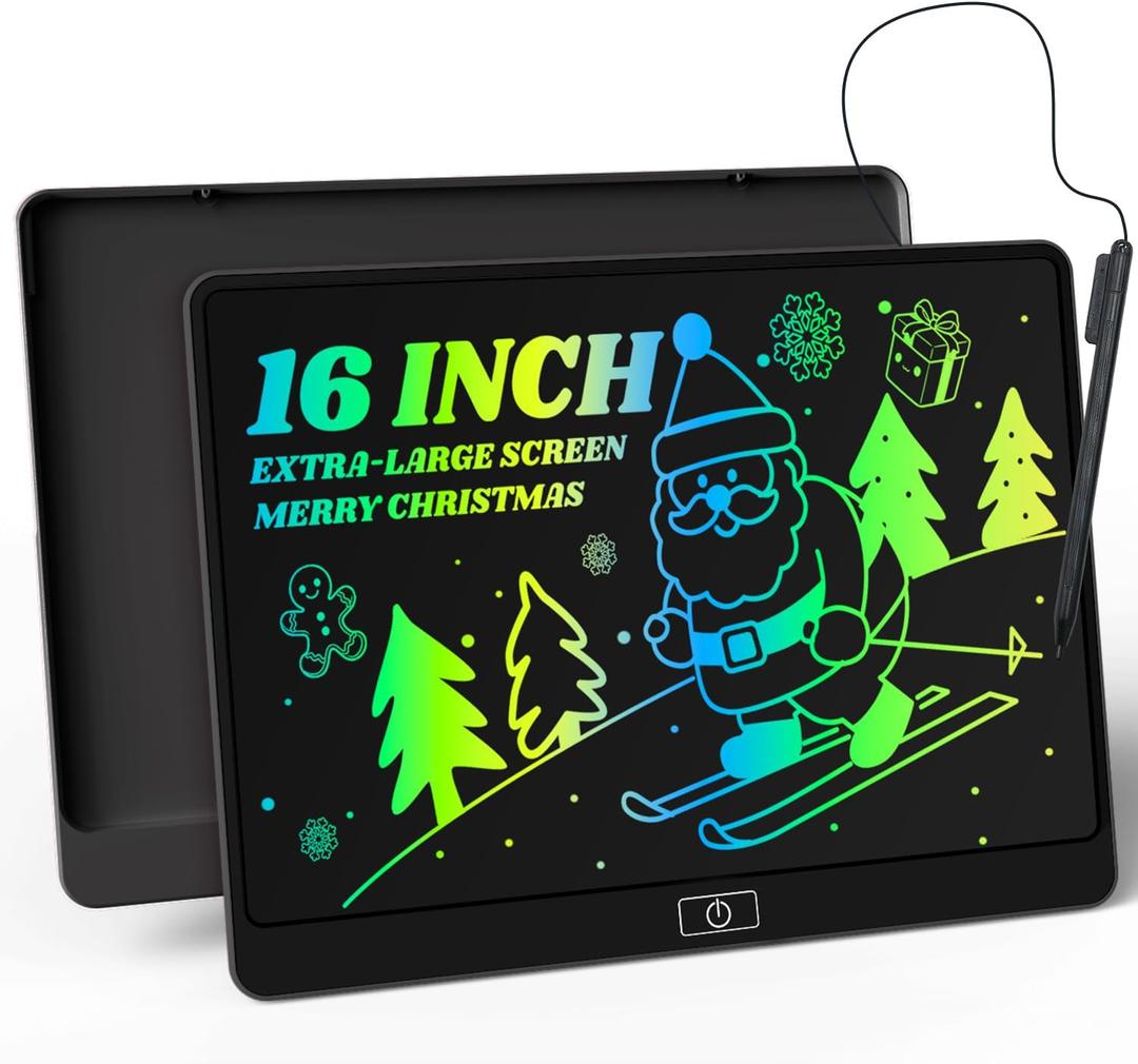 LCD Writing Tablet,16 Inch Colorful Screen Doodle Board Toddler Educational Toys for 3 4 5 6 Years Old Boys Girls Reusable Portable Drawing Tablet Christmas Toys Gifts for Kids (Black)