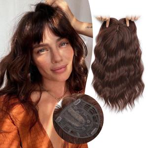 Molefi 14inch Hair Toppers for Women - Large Base with Bangs, Synthetic Curly Hair Topper in Auburn Brown for Thinning Hair