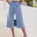 GRAPENT Capri Jeans for Women Wide Leg Trendy High Waisted Side Seam Stretchy Denim Capris Pants Summer Casual Jeans (Blue), X-Large
