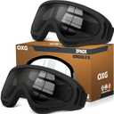 OXG 2 Pairs Motorcycle Goggles Fit Helmet, ATV Ski Goggles Anti-UV Dustproof Windproof Dirt Bike Goggles for Youth Men Women (Black)