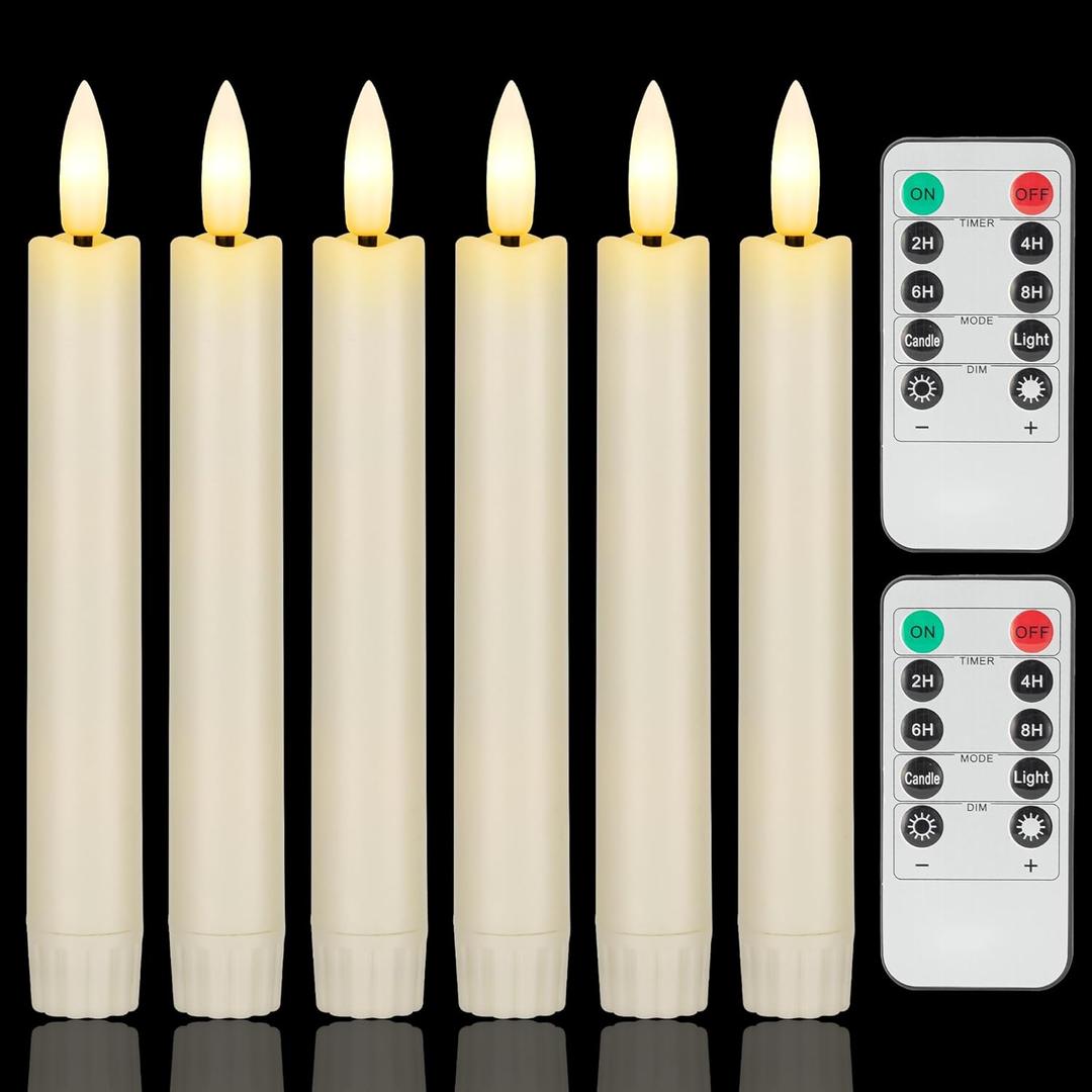 6.4 Inch Flameless Taper Candles with Remote, Short Flickering Battery Operated Candles, Ivory Led Flameless Candlesticks for Weeding Home Party Festival Decor, 6 Pack