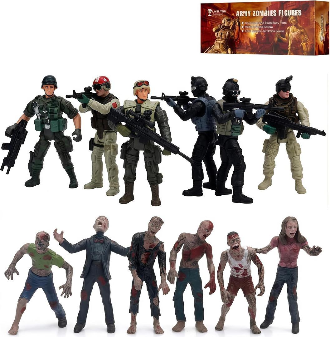 Army Soldiers VS Zombie Toys Action Figure Set 12PCS, 3.9IN