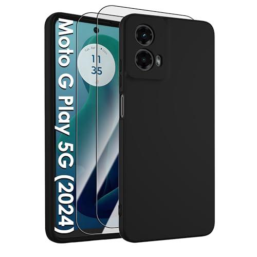 for Motorola Moto G 5G 2024 Case,Liquid Silicone Upgrade[Soft Anti-Scratch Microfiber Lining][2 HD Screen Protector][Full Camera Protection] Shockproof Case Moto G 2024 Phone Case 6.6 inch -Black