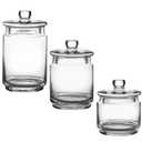 WHOLE HOUSEWARES Glass Apothecary Jars with Lids - Set of 3 for Bathroom Storage, Qtip & Cotton Swab Holder - Perfect for Laundry Room & Makeup Desk Organization, Clear Glass Container Set (4.5 Inch)
