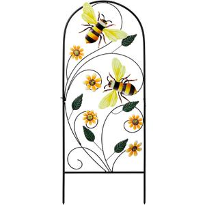 YEAHOME 34 Inch Decorative Metal Spring Garden Stakes with Flowers Bees, Vibrant Decorative Metal Spring Style, Metallic, Outdoor Decorative Garden Stakes (Orange)