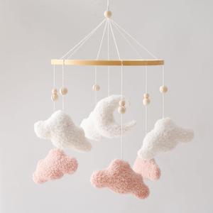 EERKEOD Baby Crib Mobile Bunny Nursery Mobile for Boys Girls Teddy Velvet Mobile Nursery Decor for Infant Bedroom Hanging Baby Mobile for Bassinet Newborn Baby GiftPink Clouds