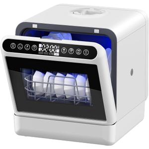Countertop Dishwasher, Portable Dishwasher with 5L Built-in Water Tank, 5 Programs with 40 dB, 360° Dual Spray, 6 Full Accessories for Homes, Apartments and RVs