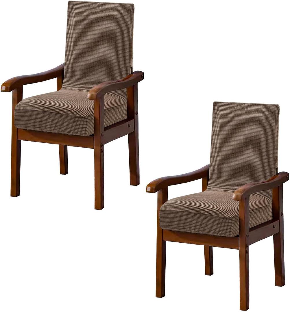 NICEEC Arm Chair Covers Set of 2 Dining Room Chair Cover with Arms Stretchy Chair Covers, Universal, Machine Washable, Easy Fitted, Soft Chair Protector, Kitchen Party Living Room, Khaki, 9.44"D x 7.87"W x 1.57"H