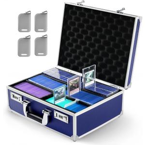 Trading Card Storage Box for 3" X 4" 35pt One Touch, Top Loaders Storage Box with Combination Lock, Sports Card Case with Removable Dividers for Baseball Cards (Holds 600+ Top Loaders, Navy Blue)