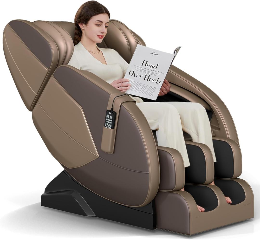 2025 Massage Chair Full Body,Zero Gravity Lower Back and Calf Heating Shiatsu Massage Recliner with 6 Auto with Manual ModesHome and Office UseMM450 Brown and Gold