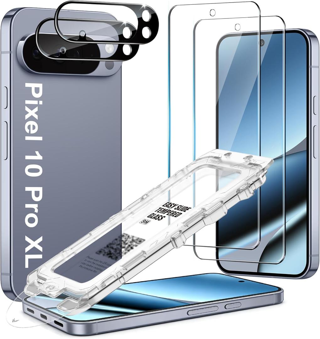 2 Pack Tempered Glass Screen Protector for Pixel 10 Pro XL 6.8 Inch with 2 Camera Lens Protectors - Auto Dust-Elimination, Bubble Free, HD Clear, Easy Installation, Not for Pixel 10 Pro/ 10