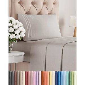 Twin Size 3 Piece Sheet Set - Comfy Breathable & Cooling Sheets - Hotel Luxury Bed Sheets for Women and Men - Deep Pockets, Easy-Fit, Soft and Wrinkle Free Sheets - Light Grey Oeko-Tex Bed Sheet Set