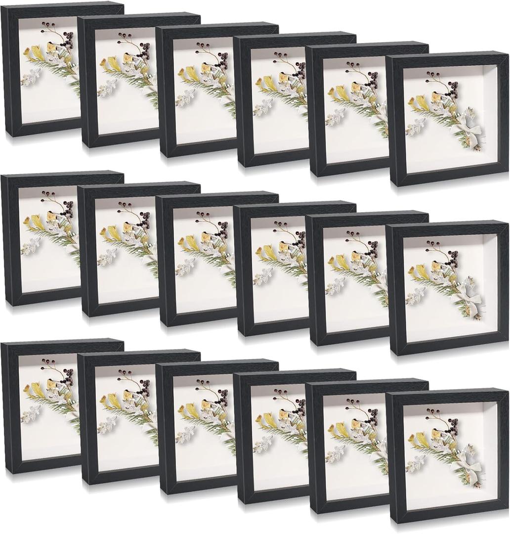 18 Pack Shadow Box Frame Display Case Shadow Box Square Picture Frame for Photos Flower Memorabilia Wedding Bouquets Father Day Graduation Gift Object Tickets Wall and Tabletop(Black, 5 x 5 Inch)
