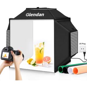 Glendan Light Box for Photography: 16"x16" Portable Photo Studio Soft Box with 480 LED Light - Photo Booth Box with 4 Color Backdrops for Jewelry Product Photography 