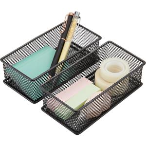 Annova Mesh Drawer Cabinet and Shelf Organizer Bins Storage Basket School Office Supply Holder Tray- Set of 2 (Black, 3x6x2 Inch)