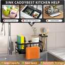 2 x Sponge Holder & Sink Caddy Organizer - Rustproof Kitchen Sink Organizer with High Brush Holder - Kitchen Essentials Countertop Storage Organization (Black)