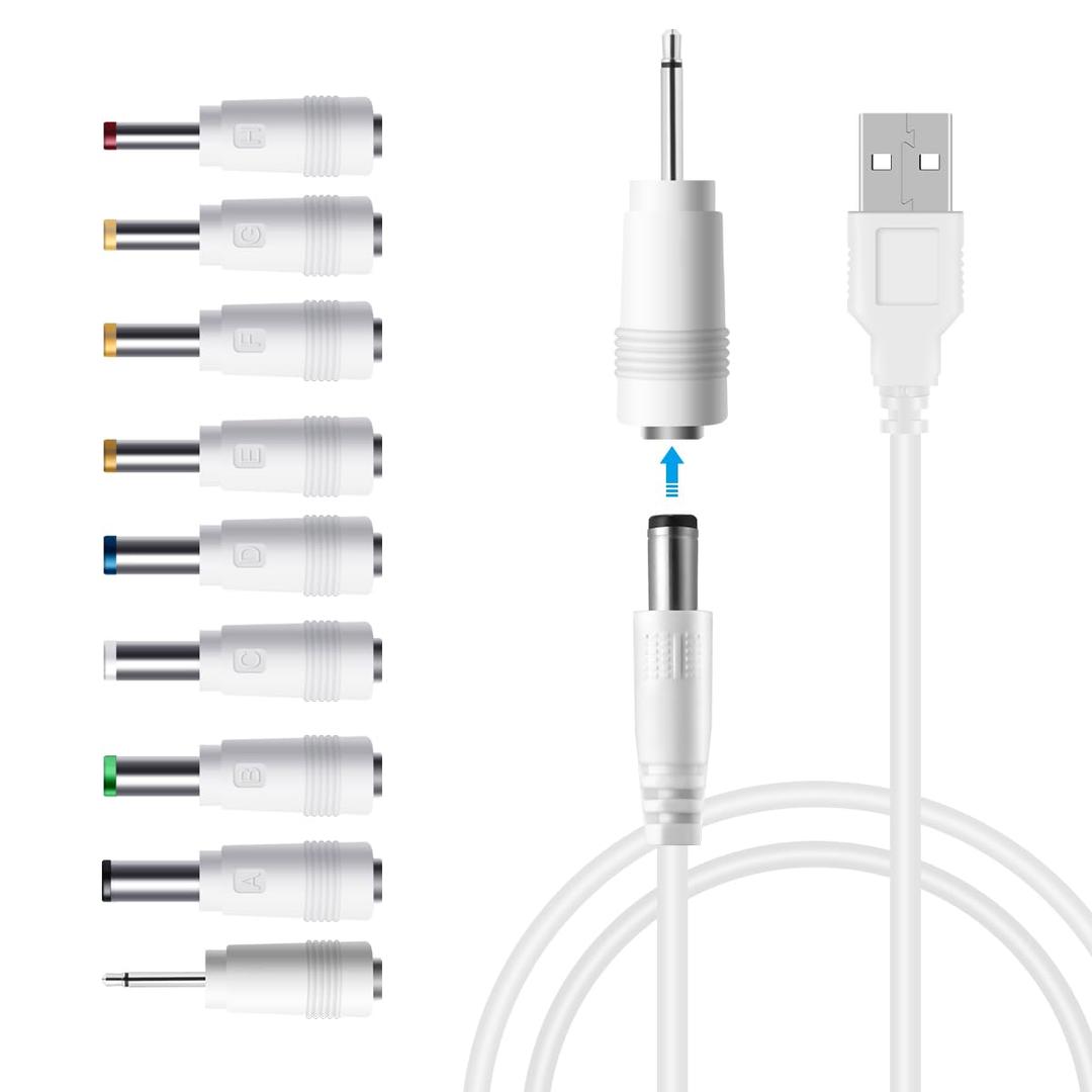 LANMU DC 5V Power Cord, USB to 5V DC Power Cable Charging Cord with 9 Adapters (6.4 * 4.4mm, 6.3 * 3.0mm, 5.5 * 2.5mm, 5.5 * 2.1mm, 5.5 * 1.7 mm, 4.8 * 1.7 mm, 4.0 * 1.7 mm, 3.5 * 1.35 mm, 2.5mm)