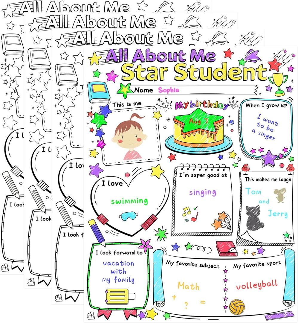 Fancy Land Star Student Posters Elementary All About Me Posters for Kids
to Fill in, Large, Star of the Week, Student of the Week, 17 x 22 inches