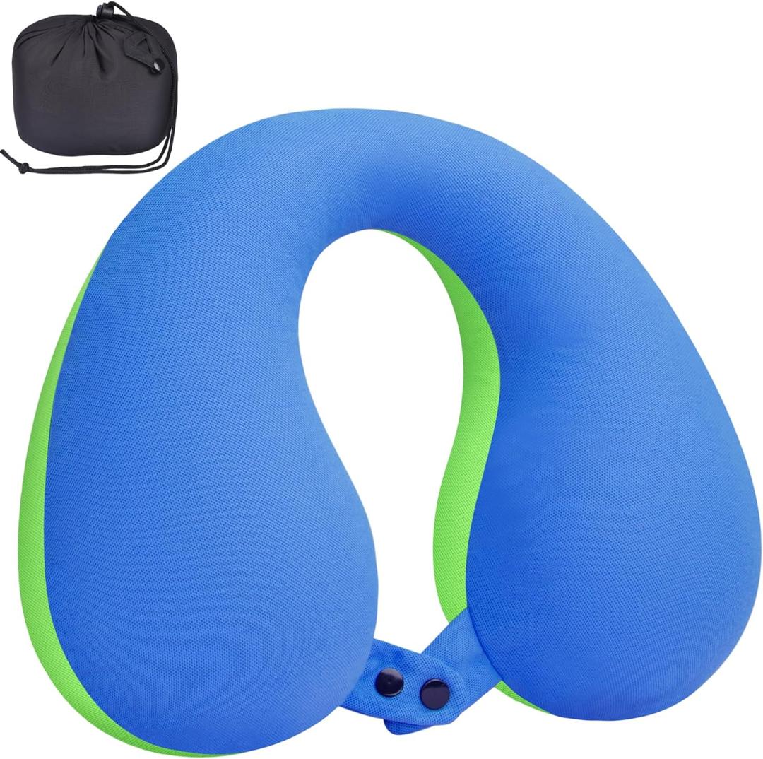 COOLBEBE Kids Travel Neck Pillow, Softly Double Support Neck Pillow for Car & Airplane, Traveling Gifts for Toddler & Children (1, Bluish Green)
