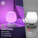 KARTOOSH Cordless Touch Bedside Table Lamp, Rechargeable Battery Operated Desk Lamps with 8 RGB Colors, Dimmable Small Glass Nightstand Light for Living Room Bedroom Kitchen Counter