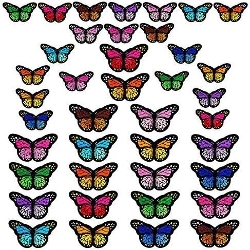 AUGSUN 40pcs Butterfly Iron on Patches, 2 Size Embroidered Sew Applique Repair Patch