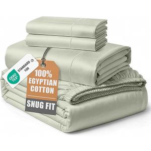 LANE LINEN King Sheets 100% Egyptian Cotton Swiss Dot Sateen Weave Jacquard Oeko-Tex Certified Deep Pocket 4 Piece Soft Breathable Hotel Luxury Machine Washable - Green