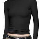 PUMIEY Women's Long Sleeve T Shirts Crew Neck Slim Fit Tops Sexy Basic Tee Smoke Cloud Pro Collection M