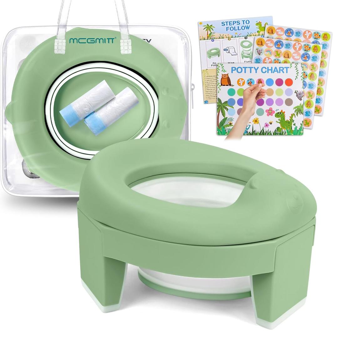 MCGMITT Portable Potty for Kids Travel - Foldable Training Toilet Chair for Toddler Girls with Storage Bags, Potty Training Toilet for Outdoor and Indoor Easy to Clean(Green)