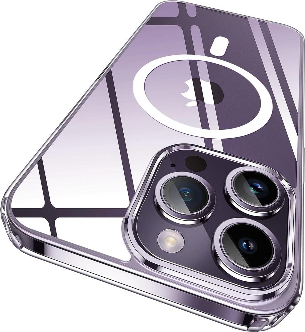 SUCGLES for iPhone 14 Pro Case with MagSafe [Ultra Strong Magnetic] [12FT Military Drop Protection] [Shockproof Bumper] Slim Thin Mag Safe Phone Cover 6.1" for Apple 14pro (Clear/Magnet)