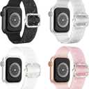 WIPALOR 4 Pack Sparkly Stretchy Nylon Band Fit Bling Apple Watch Bands for Women (42mm Series 11/10)41mm 40mm 38mm, Elastic Sport iWatch Bands for Cute Glitter iPhone Watch Series 11 10 SE 9 8 7 6 5 4 3 (Black/Silver/Pink/White)