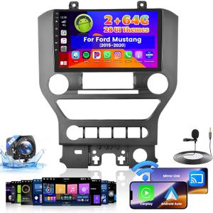 [Fit J-B-L] 2+64G Radio for Ford Mustang 2015-2020 Android Car Stereo Wireless Carplay, 9 inch Touch Screen for Mustang, Bluetooth, 5GHz WiFi, GPS Navigation, Backup Camera