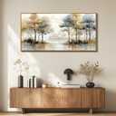 JUDASJART Large Wall Decor For Living Room Canvas Wall Art For Office Modern Wall Decorations For Bedroom Autumn Trees Waterscape Landscape Painting Farmhouse Pictures Artwork Room Home Decor 24x48 In