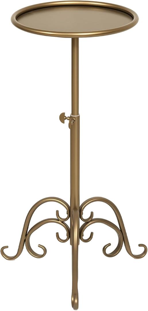 Adjustable-Height Metal Martini Cocktail Table, Vintage Bronze Small Round Drink Table with Decor Iron Legs, Antique Gold Pedestal Side Table for Small Spaces Bedroom Living Room