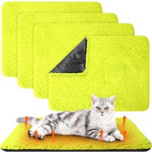 4 Pack Self Warming Cat Pads Self Heating Cat Mat Washable Homeless Dogs Thermal Pads Kennel Pad Reflects Body Heat Warm Crate Bed Mat for Indoor Outdoor Pet (Fluorescent Green,16 x 20 Inch)