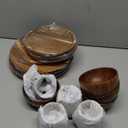 Maxdot 16 Pcs Acacia Wood Dinnerware Set, Round Wooden Plates,Solid Wooden Bowls and Tea Cups, Acacia Wood Tableware Supplies, Easy Cleaning & Lightweight for Dishes Snack, Dessert, Set for 4