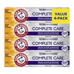 ARM & HAMMER Complete Care Toothpaste, Teeth Whitening Toothpaste with Baking Soda, Fluoride, Whole Mouth Protection, Fresh Mint Flavor, 6.0 oz (Pack of 4) (6 Ounce (Pack of 4))
