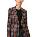 Allegra K Women's Notched Lapel Double Breasted Christmas Work Formal Blazer Jacket Large Dark Blue, S