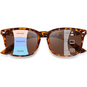 OPTOFENDY Progressive Sunglasses for Women, Square Reader Sunglasses with Spring Hinge, UV400 Protection Reading Sunglasses 2.50x (Tortoise)