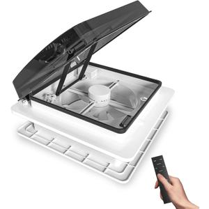 2012 Air Max 14" Vent RV Roof Vent Reversible Exhaust Fan, Ultra Low Sound RV Air Ventilation Ceiling Fan 12V Remote with Rain Sensor (Black semi-transparent 1)
