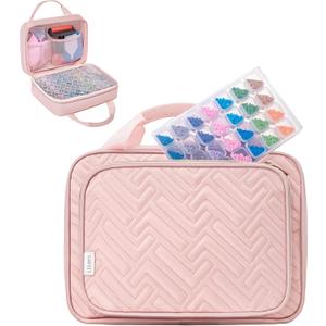 Leudes Diamond Painting Storage Containers, 60 Slots Bead Storage Box for Diamond Art Kits Accessories Organizer Case (Only Bottles and Bag) (Pink-2(60 Jars))