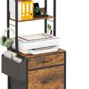 3 Fabric Drawer Tall File Cabinet with Charging Station, 4-Tier Filing Cabinet with Adjustable Shelf, Printer Stand for Home Office, Fits A4/Letter/Legal, Rustic Brown, 68.9''H