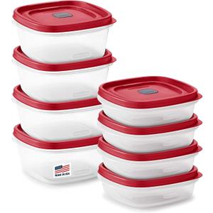 Rubbermaid 16-Piece BPA-Free Plastic Food Storage Set, Red Vented Lids - Microwave, Dishwasher Safe: Perfect for Meal Prep, Leftovers, and Kitchen Organization