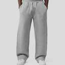 Fioboc Men's Baggy Sweatpants Wide Leg Pants Drawstring Elastic Waist Curved Design Casual Pants with Pockets, XL