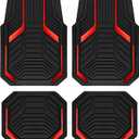 PIC AUTO Heavy Duty Rubber Floor Mats, Red Aluminum Film Car Mats Set, Front and Rear Car Mats with Anti-Slip Backing, All Weather Protection, Trim-to-Fit for Automotive SUV, Sedan, Van