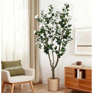 6.6ft Tall Artificial Camellia Tree with White Flower
Faux Green Leaves Camellia Plant,Fake White Blooming Flowers Camellia Tree for Home Office Indoor Outdoor Party Wedding Decor